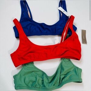 J CREW 90’s scoopneck heritage adjustable bikini top in blue, red or green
